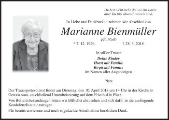 Anzeige von Marianne Bienmüller von MGO