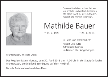 Anzeige von Mathilde Bauer von MGO