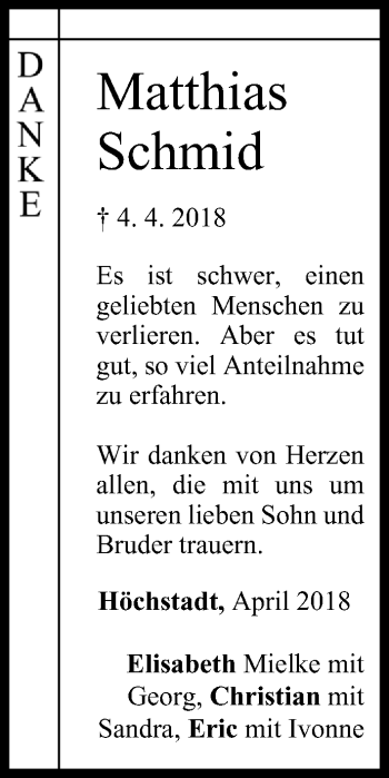 Anzeige von Matthias Schmid von MGO