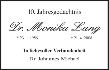 Anzeige von Monika Lang von MGO