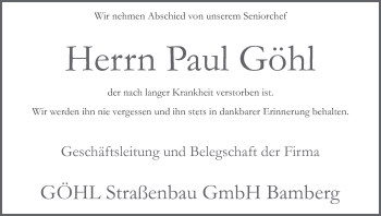 Anzeige von Paul Göhl von MGO