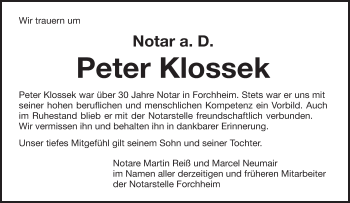 Anzeige von Peter Klossek von MGO