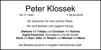 Anzeige von Peter Klossek von MGO