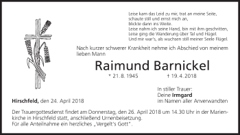Anzeige von Raimund Barnickel von MGO