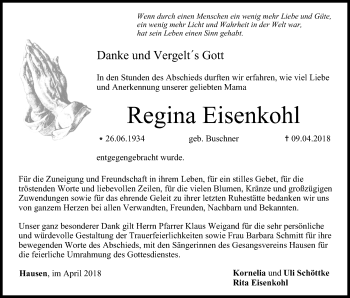 Anzeige von Regina Eisenkohl von MGO