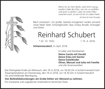 Anzeige von Reinhard Schubert von MGO