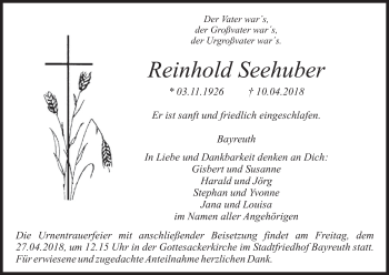 Anzeige von Reinhold Seehuber von MGO