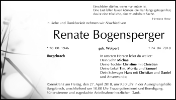 Anzeige von Renate Bogensperger von MGO