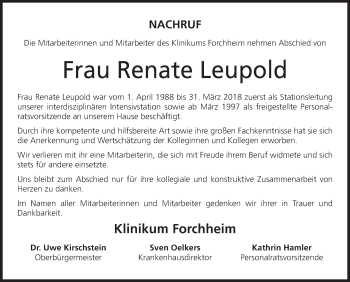 Anzeige von Renate Leupold von MGO