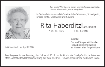 Anzeige von Rita Haberditzl von MGO