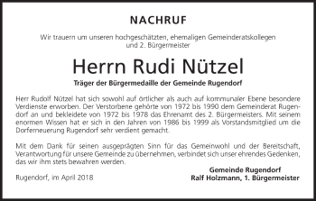 Anzeige von Rudi Nützel von MGO