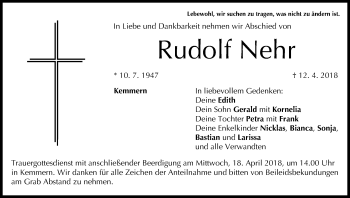 Anzeige von Rudolf Nehr von MGO