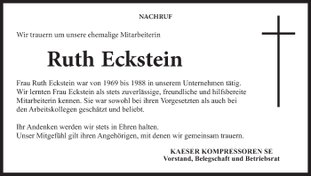 Anzeige von Ruth Eckstein von MGO