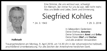 Anzeige von Siegfried Kohles von MGO