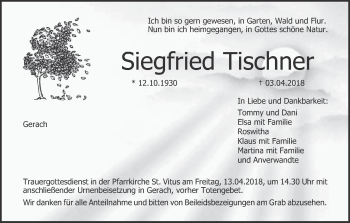 Anzeige von Siegfried Tischner von MGO