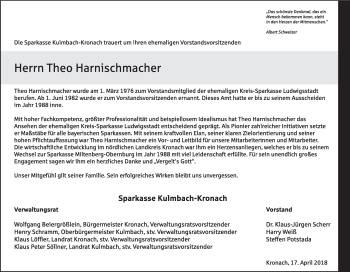 Anzeige von Theo Harnischmacher von MGO