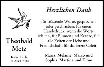 Anzeige von Theobald Metz von MGO