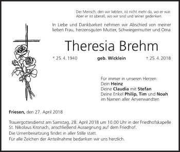 Anzeige von Theresia Brehm von MGO