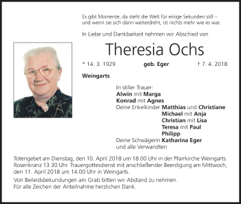 Anzeige von Theresia Ochs von MGO