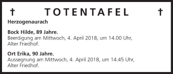 Anzeige von Totentafel vom 03.04.2018 von MGO