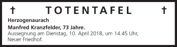 Anzeige von Totentafel vom 06.04.2018 von MGO