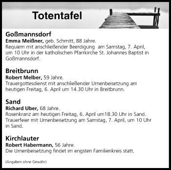 Anzeige von Totentafel vom 06.04.2018 von MGO