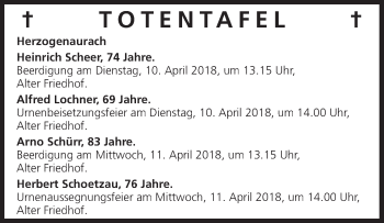 Anzeige von Totentafel vom 07.04.2018 von MGO