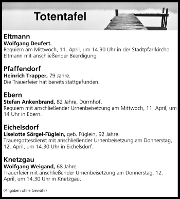 Anzeige von Totentafel vom 10.04.2018 von MGO