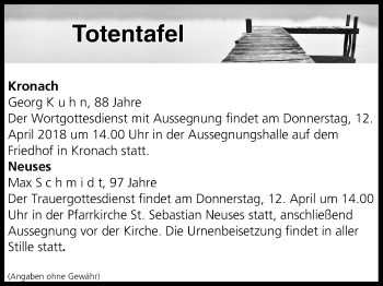 Anzeige von Totentafel vom 11.04.2018 von MGO