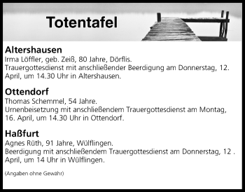 Anzeige von Totentafel vom 11.04.2018 von MGO
