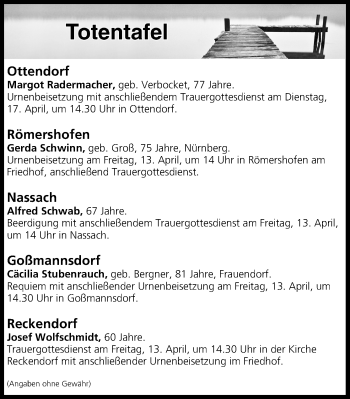 Anzeige von Totentafel vom 12.04.2018 von MGO