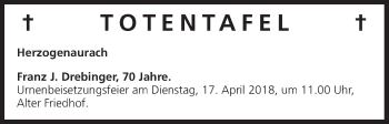 Anzeige von Totentafel vom 14.04.2018 von MGO