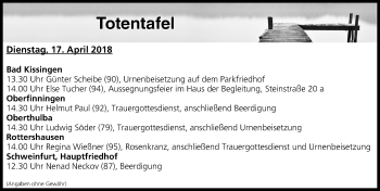 Anzeige von Totentafel vom 17.04.2018 von MGO