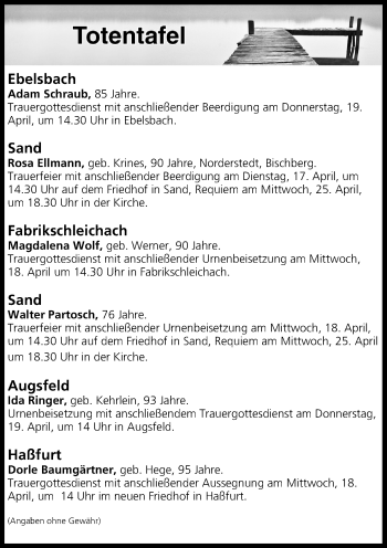 Anzeige von Totentafel vom 17.04.2018 von MGO