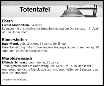 Anzeige von Totentafel vom 18.04.2018 von MGO
