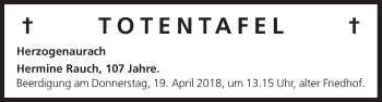 Anzeige von Totentafel vom 18.04.2018 von MGO