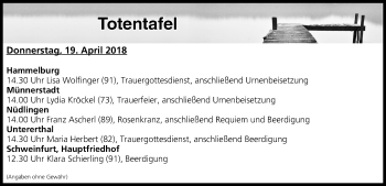 Anzeige von Totentafel vom 19.04.2018 von MGO