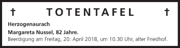 Anzeige von Totentafel vom 19.04.2018 von MGO