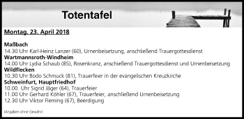 Anzeige von Totentafel vom 23.04.2018 von MGO