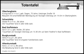 Anzeige von Totentafel vom 24.04.2018 von MGO