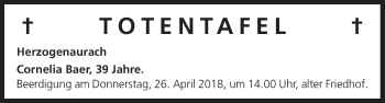Anzeige von Totentafel vom 24.04.2018 von MGO