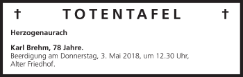 Anzeige von Totentafel vom 28.04.2018 von MGO