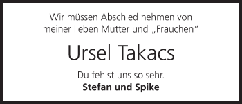 Anzeige von Ursel Takacs von MGO