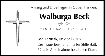 Anzeige von Walburga Beck von MGO