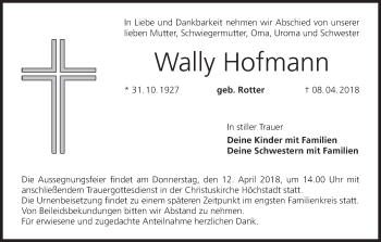 Anzeige von Wally Hofmann von MGO