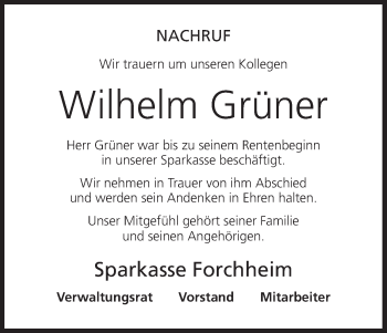 Anzeige von Wilhelm Grüner von MGO