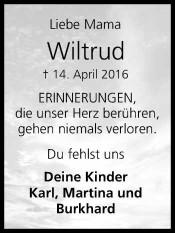 Anzeige von Wiltrud Eßig von MGO