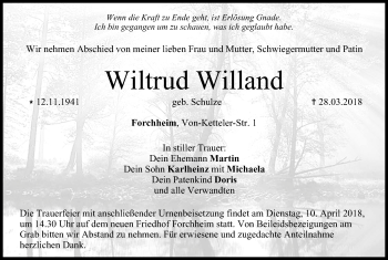 Anzeige von Wiltrud Willand von MGO