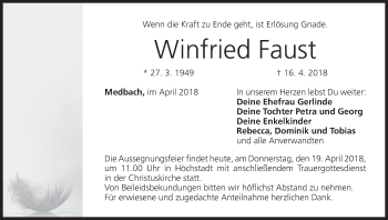 Anzeige von Winfried Faust von MGO