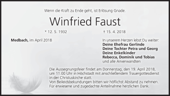 Anzeige von Winfried Faust von MGO